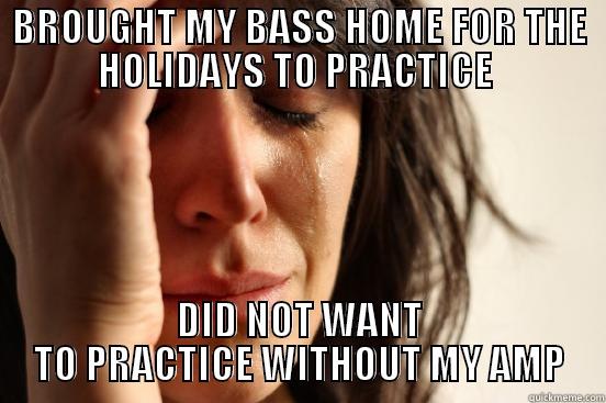 BROUGHT MY BASS HOME FOR THE HOLIDAYS TO PRACTICE  DID NOT WANT TO PRACTICE WITHOUT MY AMP First World Problems