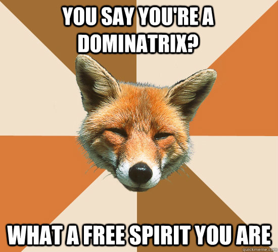 you say you're a dominatrix? what a free spirit you are  Condescending Fox