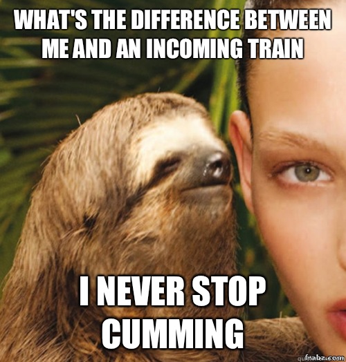 What's the difference between me and an incoming train I never stop cumming  rape sloth