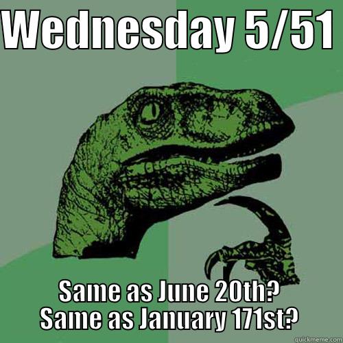 WEDNESDAY 5/51  SAME AS JUNE 20TH?    SAME AS JANUARY 171ST?    Philosoraptor