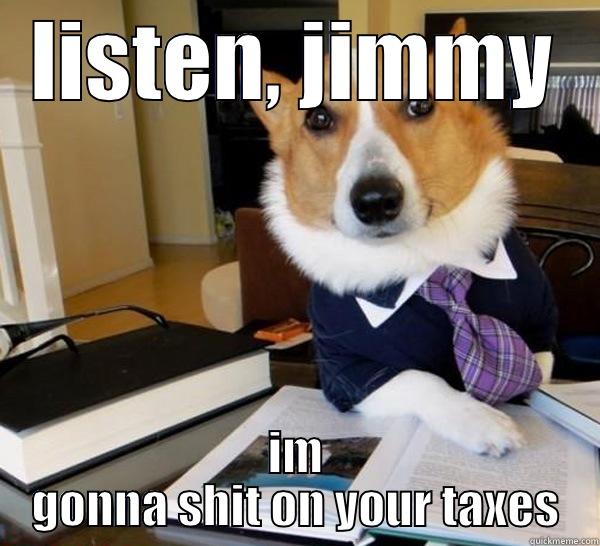 LISTEN, JIMMY IM GONNA SHIT ON YOUR TAXES Lawyer Dog