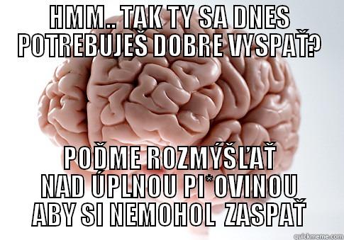 HMM.. TAK TY SA DNES POTREBUJEŠ DOBRE VYSPAŤ? POĎME ROZMÝŠĽAŤ NAD ÚPLNOU PI*OVINOU ABY SI NEMOHOL  ZASPAŤ Scumbag Brain