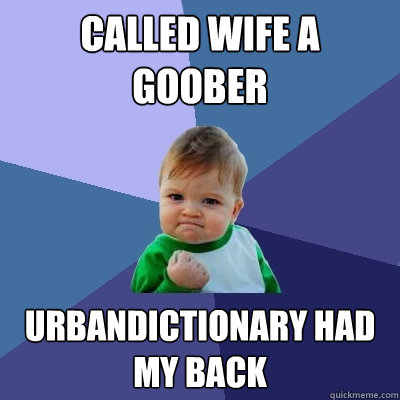 Called wife a goober urbandictionary had my back  Success Kid