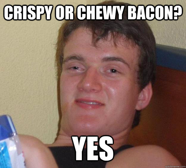 Crispy or chewy bacon? yes  10 Guy