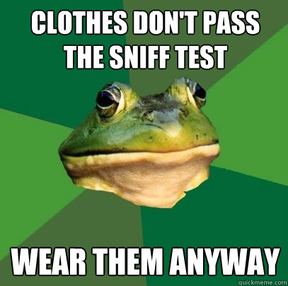 clothes don't pass the sniff test wear them anyway  Foul Bachelor Frog