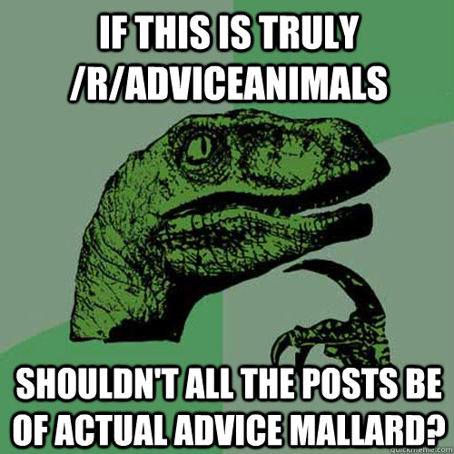 If this is truly /r/adviceanimals shouldn't all the posts be of actual advice mallard?  Philosoraptor