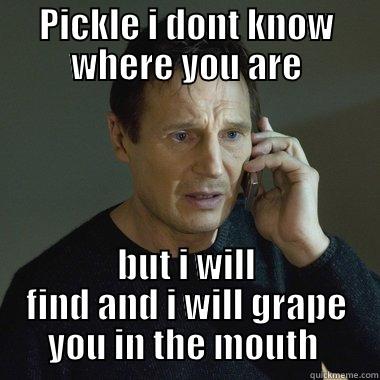 graping pickles - PICKLE I DONT KNOW WHERE YOU ARE BUT I WILL FIND AND I WILL GRAPE YOU IN THE MOUTH  Misc