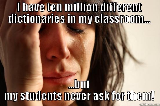 Use the resources - I HAVE TEN MILLION DIFFERENT DICTIONARIES IN MY CLASSROOM... ...BUT MY STUDENTS NEVER ASK FOR THEM! First World Problems