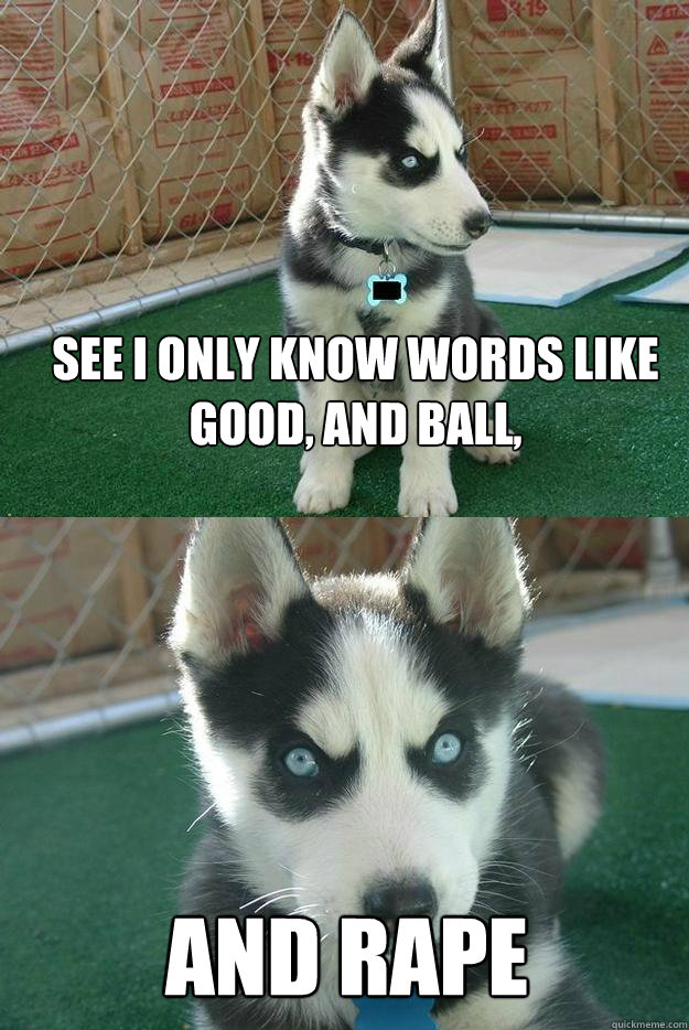 See I only know words like good, and ball,  and rape  Insanity puppy