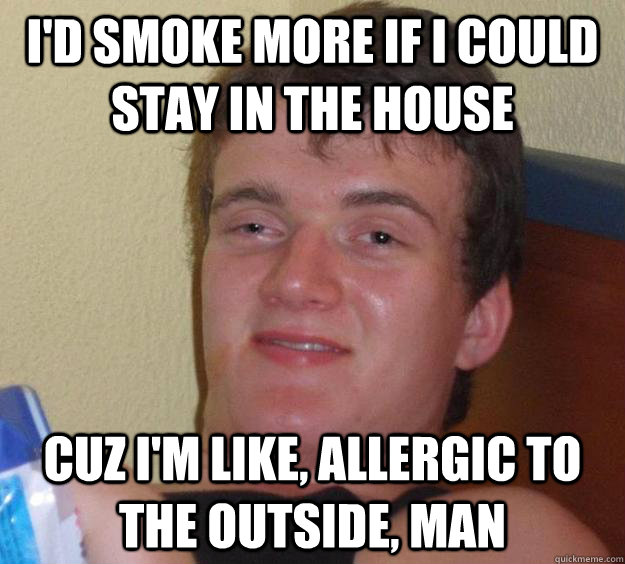 I'd smoke more if i could stay in the house cuz i'm like, allergic to the outside, man - I'd smoke more if i could stay in the house cuz i'm like, allergic to the outside, man  10 Guy