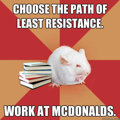 Choose the path of least resistance. Work at McDonalds. - Choose the path of least resistance. Work at McDonalds.  Science Major Mouse