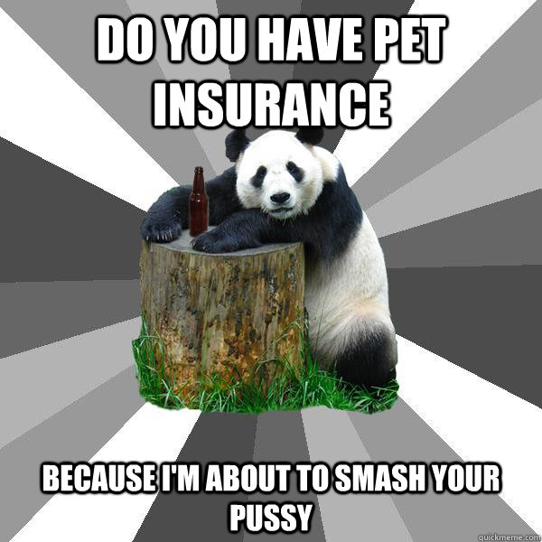 DO YOU HAVE PET INSURANCE BECAUSE I'M ABOUT TO SMASH YOUR PUSSY  Pickup-Line Panda