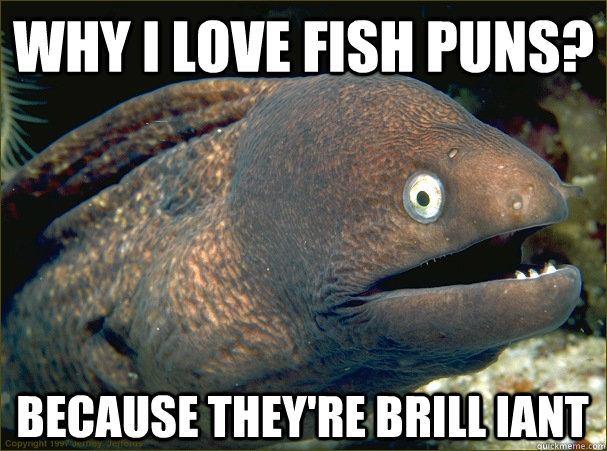 Why I love fish puns? Because they're Brill iant  Bad Joke Eel