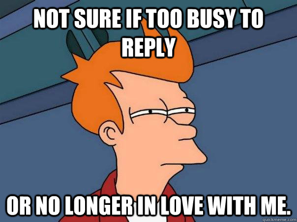 Not sure if too busy to reply Or no longer in love with me.  Futurama Fry