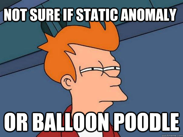 Not sure if static anomaly or balloon poodle  Futurama Fry