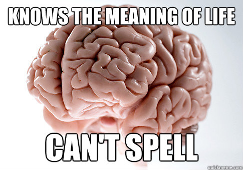 knows the meaning of life can't spell  Scumbag Brain