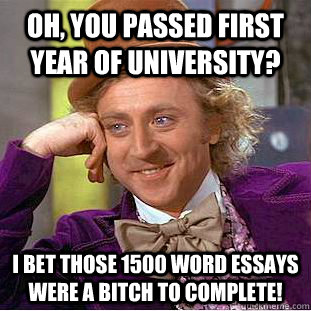 Oh, you passed first year of University? I bet those 1500 word essays were a bitch to complete!  Condescending Wonka