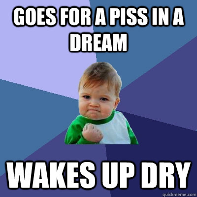 Goes for a piss in a dream wakes up dry  Success Kid