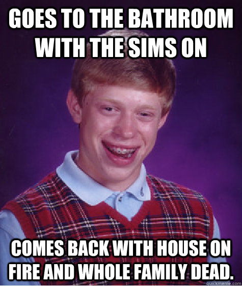 Goes to the bathroom with The Sims on Comes back with house on fire and whole family dead. - Goes to the bathroom with The Sims on Comes back with house on fire and whole family dead.  Bad Luck Brian