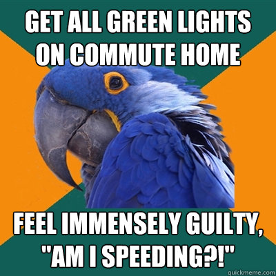 GET ALL GREEN LIGHTS ON COMMUTE HOME FEEL IMMENSELY GUILTY, 