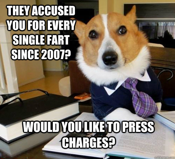 They accused you for every single fart since 2007? Would you like to press charges?  Lawyer Dog