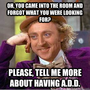 Oh, you came into the room and forgot what you were looking for? Please, tell me more about having A.D.D.  willy wonka