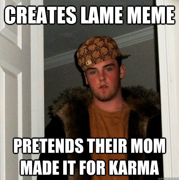 Creates lame meme pretends their mom made it for karma  Scumbag Steve