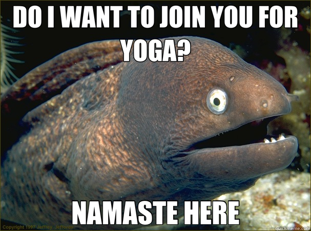 DO I WANT TO JOIN YOU FOR YOGA? NAMASTE HERE  Bad Joke Eel