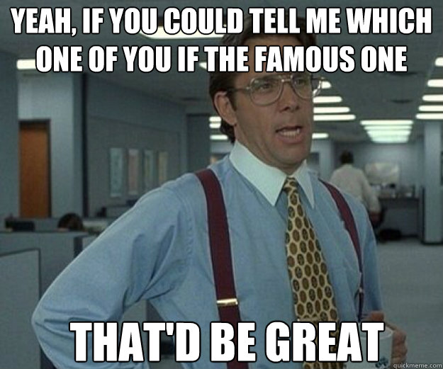 Yeah, If you could tell me which one of you if the famous one THAT'd BE GREAT  that would be great