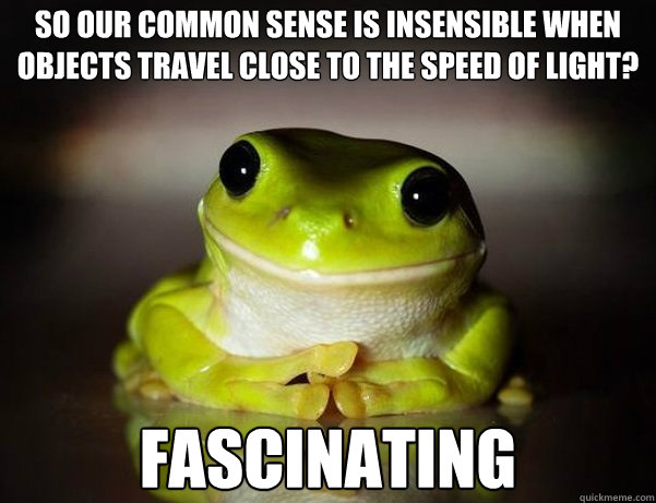 So our common sense is insensible when objects travel close to the speed of light? Fascinating  Fascinated Frog