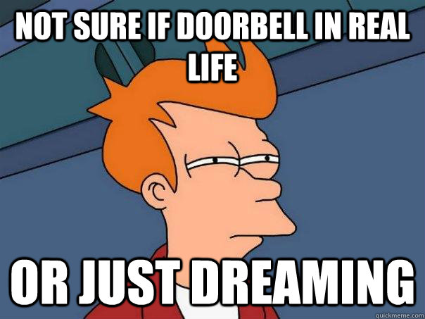 Not sure if doorbell in real life or just dreaming  Futurama Fry