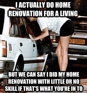 I actually do home renovation for a living But we can say I did my home renovation with little or no skill if that's what you're in to - I actually do home renovation for a living But we can say I did my home renovation with little or no skill if that's what you're in to  Karma Whore