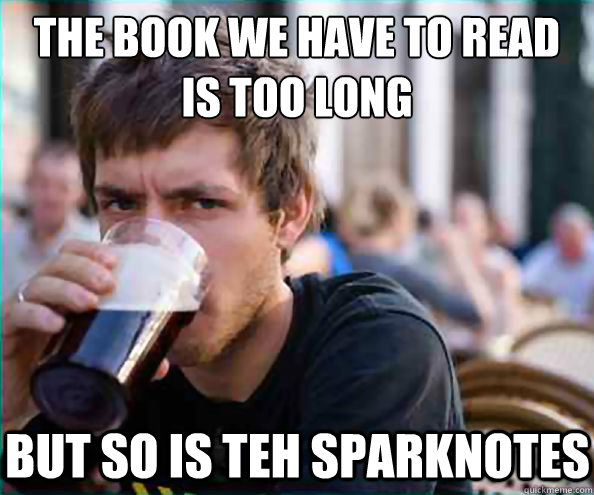 The book we have to read is too long but so is teh sparknotes  Lazy College Senior