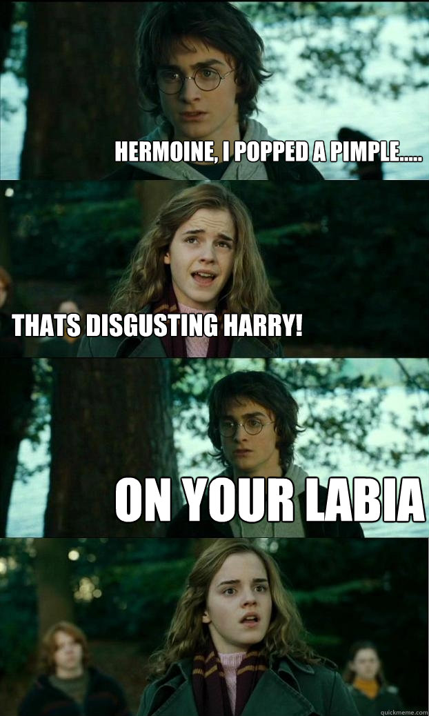 hermoine, i popped a pimple..... thats disgusting Harry! on your labia  Horny Harry