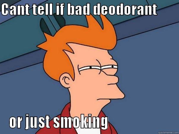 CANT TELL IF BAD DEODORANT         OR JUST SMOKING                       Futurama Fry