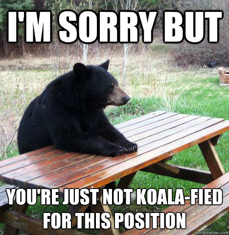 I'm sorry but You're just not koala-fied for this position - I'm sorry but You're just not koala-fied for this position  waiting bear