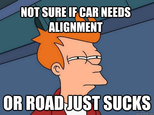 Not sure if car needs alignment or road just sucks  Futurama Fry