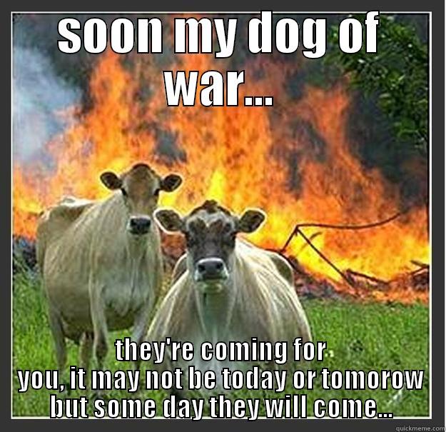 SOON MY DOG OF WAR... THEY'RE COMING FOR YOU, IT MAY NOT BE TODAY OR TOMOROW BUT SOME DAY THEY WILL COME... Evil cows