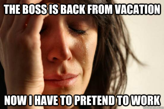 the boss is back from vacation now i have to pretend to work  First World Problems