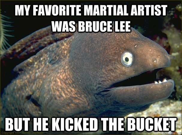 My favorite martial artist was bruce lee But he kicked the bucket  Bad Joke Eel