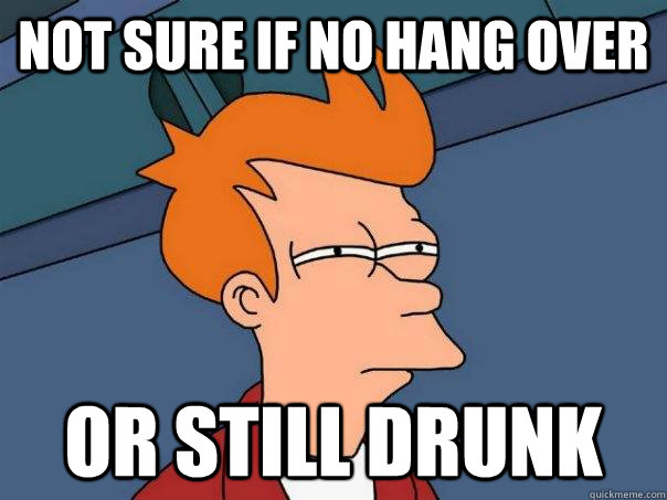 not sure if no hang over or still drunk  Futurama Fry