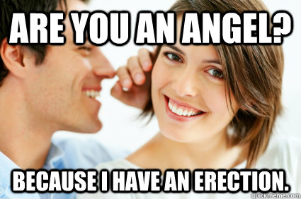 Are you an angel? Because I have an erection.  Bad Pick-up line Paul