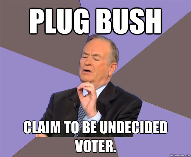 Plug Bush Claim to be undecided voter.  Bill O Reilly