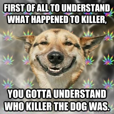 First of all to understand what happened to killer,  you gotta understand who killer the dog was. - First of all to understand what happened to killer,  you gotta understand who killer the dog was.  Stoner Dog