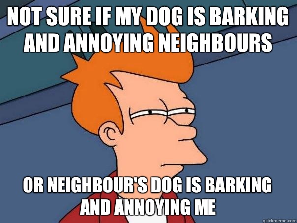 Not sure if my dog is barking and annoying neighbours  Or neighbour's dog is barking and annoying me  Futurama Fry