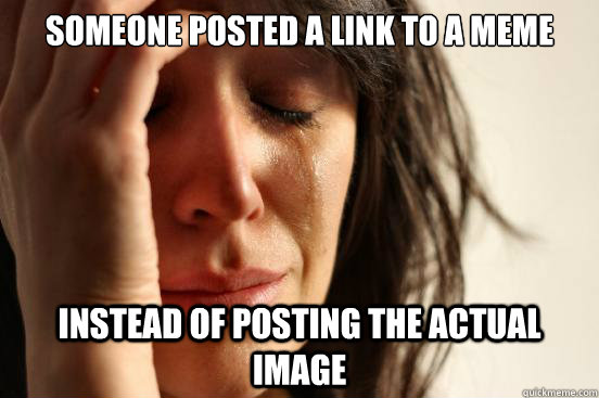 someone posted a link to a meme instead of posting the actual image - someone posted a link to a meme instead of posting the actual image  First World Problems