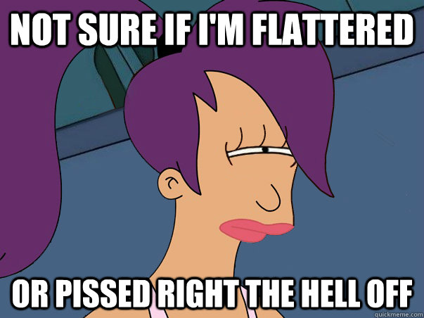 Not sure if I'm flattered  Or pissed right the hell off  Leela Futurama