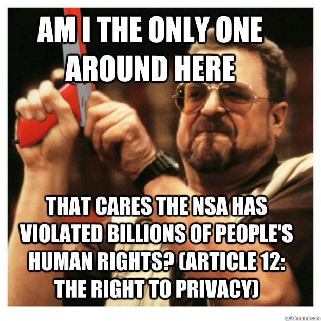 Am i the only one around here that cares the nsa has violated billions of people's human rights? (Article 12: The right to privacy)   John Goodman