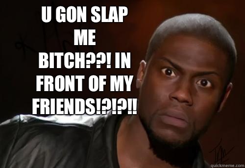  U gon slap me bitch??! IN FRONT OF MY FRIENDS!?!?!!  Kevin Hart Yo