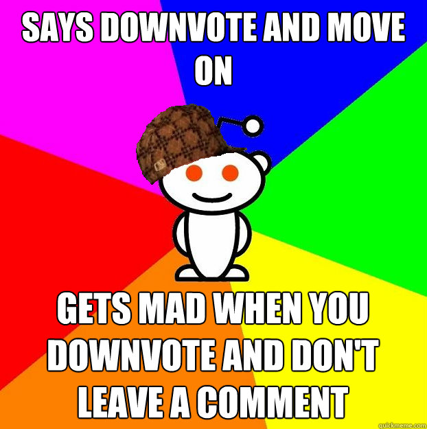 says downvote and move on gets mad when you downvote and don't leave a comment   Scumbag Redditor